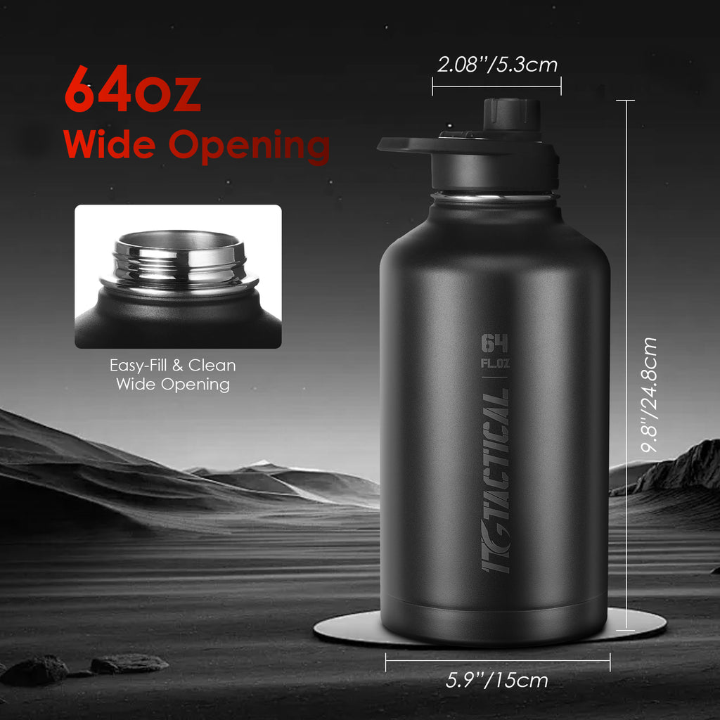 1TG 64oz Insulated Water Bottle Set | With 3 BPA-Free Lids,  MOLLE Pouch & Strap