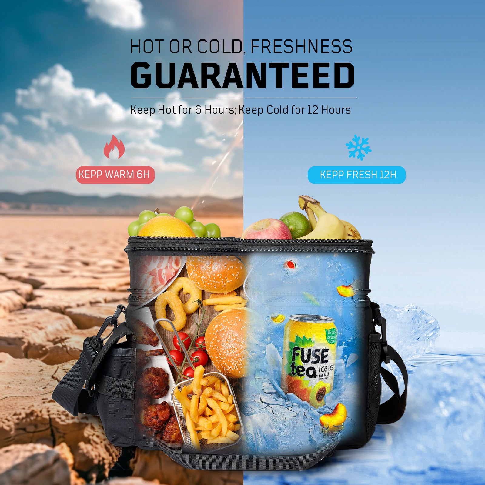 1TG Insulated Reusable Lunch Bag | Expandable from 18L to 24L, Double-Layer Design & Leak-Proof