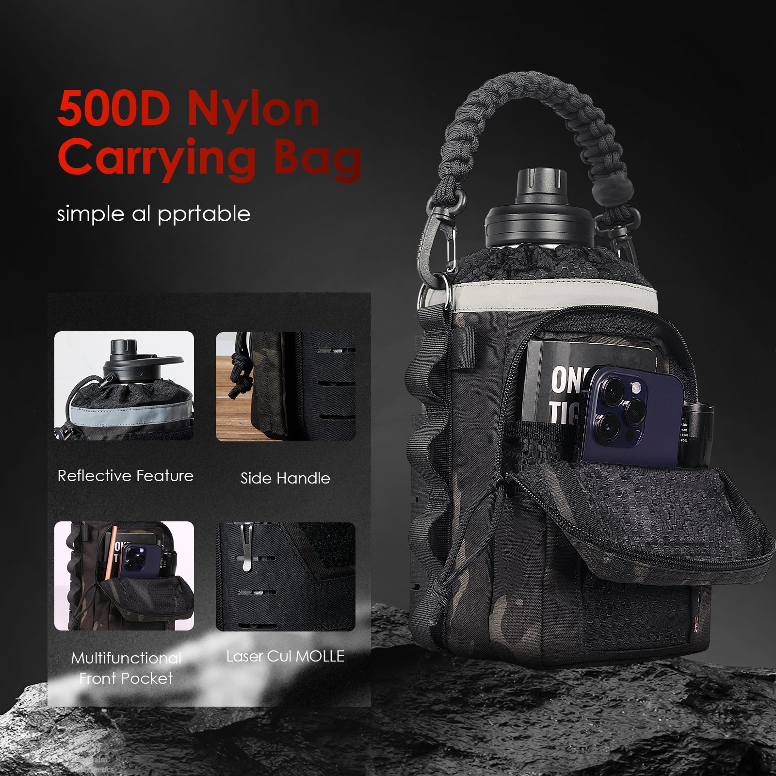 1TG 64oz Insulated Water Bottle Set | With 3 BPA-Free Lids,  MOLLE Pouch & Strap