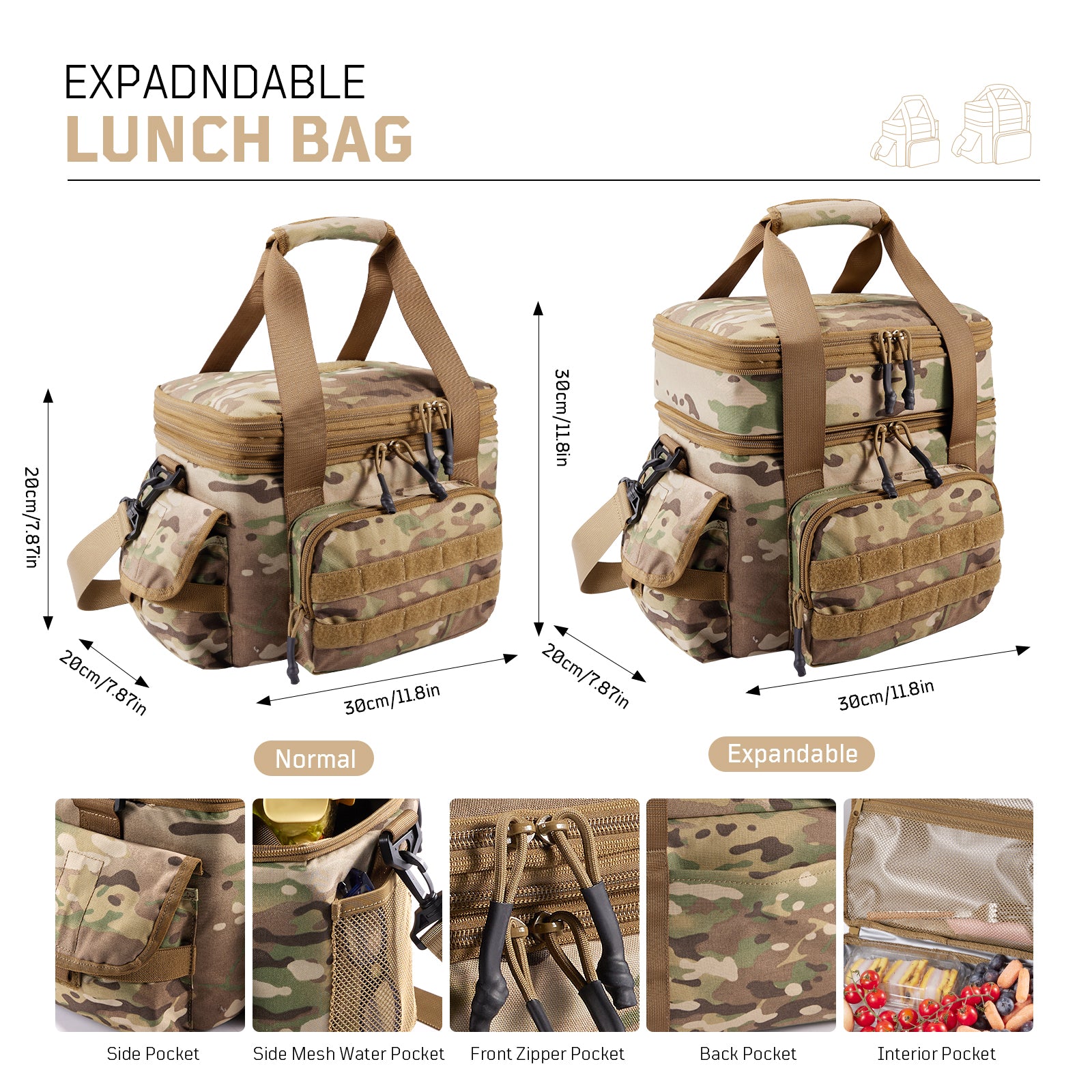 1TG Insulated Reusable Lunch Bag | Expandable from 18L to 24L, Double-Layer Design & Leak-Proof