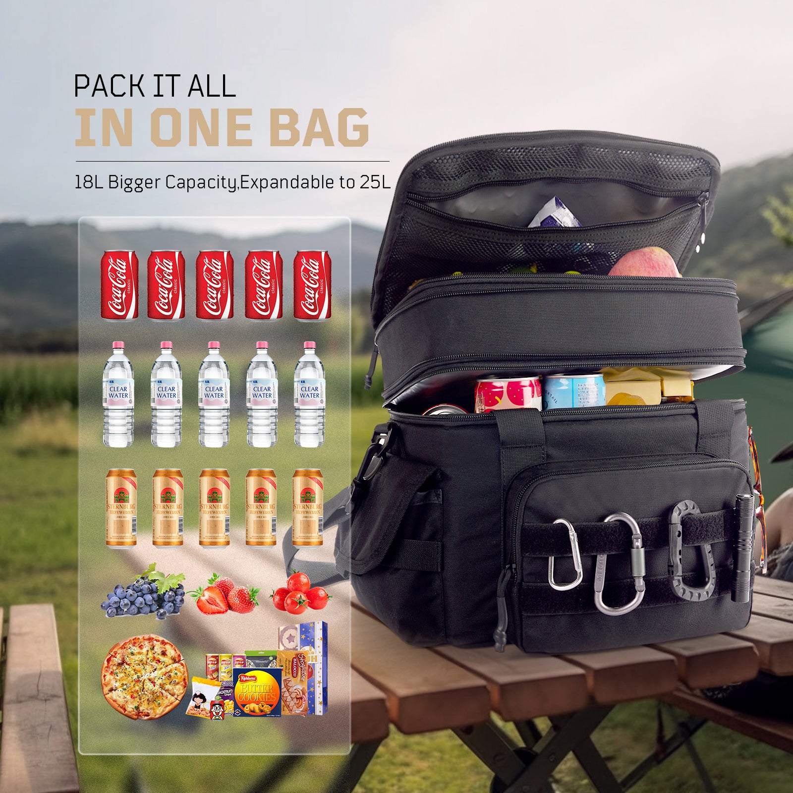 1TG Insulated Reusable Lunch Bag | Expandable from 18L to 24L, Double-Layer Design & Leak-Proof