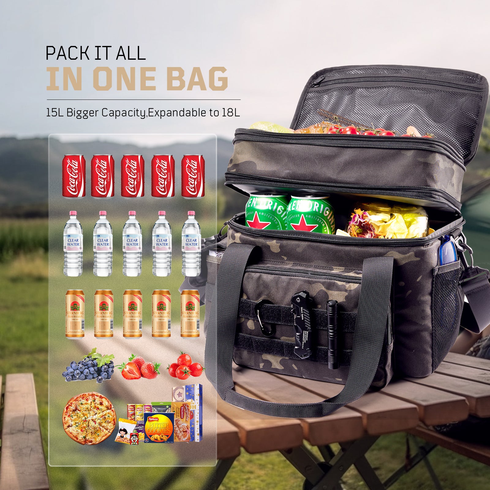 1TG Insulated Reusable Lunch Bag | Expandable from 18L to 24L, Double-Layer Design & Leak-Proof