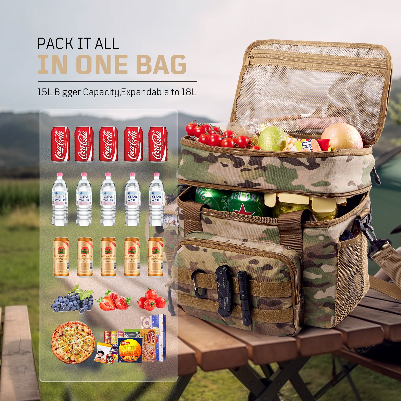 1TG Insulated Reusable Lunch Bag | Expandable from 18L to 24L, Double-Layer Design & Leak-Proof
