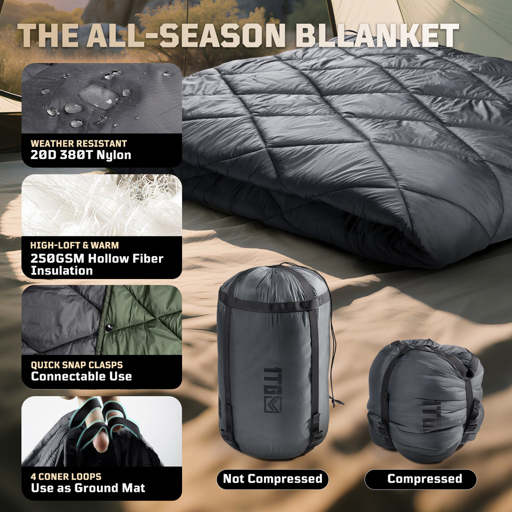 1TG 3M Thinsulate  380T Camping Blanket | With Snap Buttons & Water resistant
