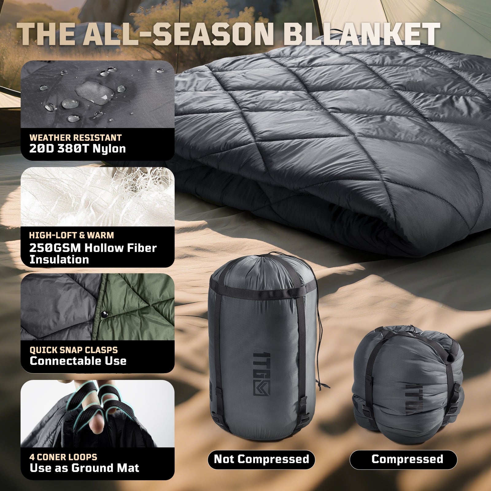 1TG 3M Thinsulate  380T Camping Blanket | With Snap Buttons & Water resistant