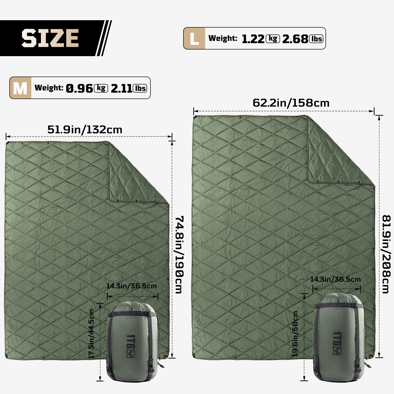 1TG 3M Thinsulate  380T Camping Blanket | With Snap Buttons & Water resistant