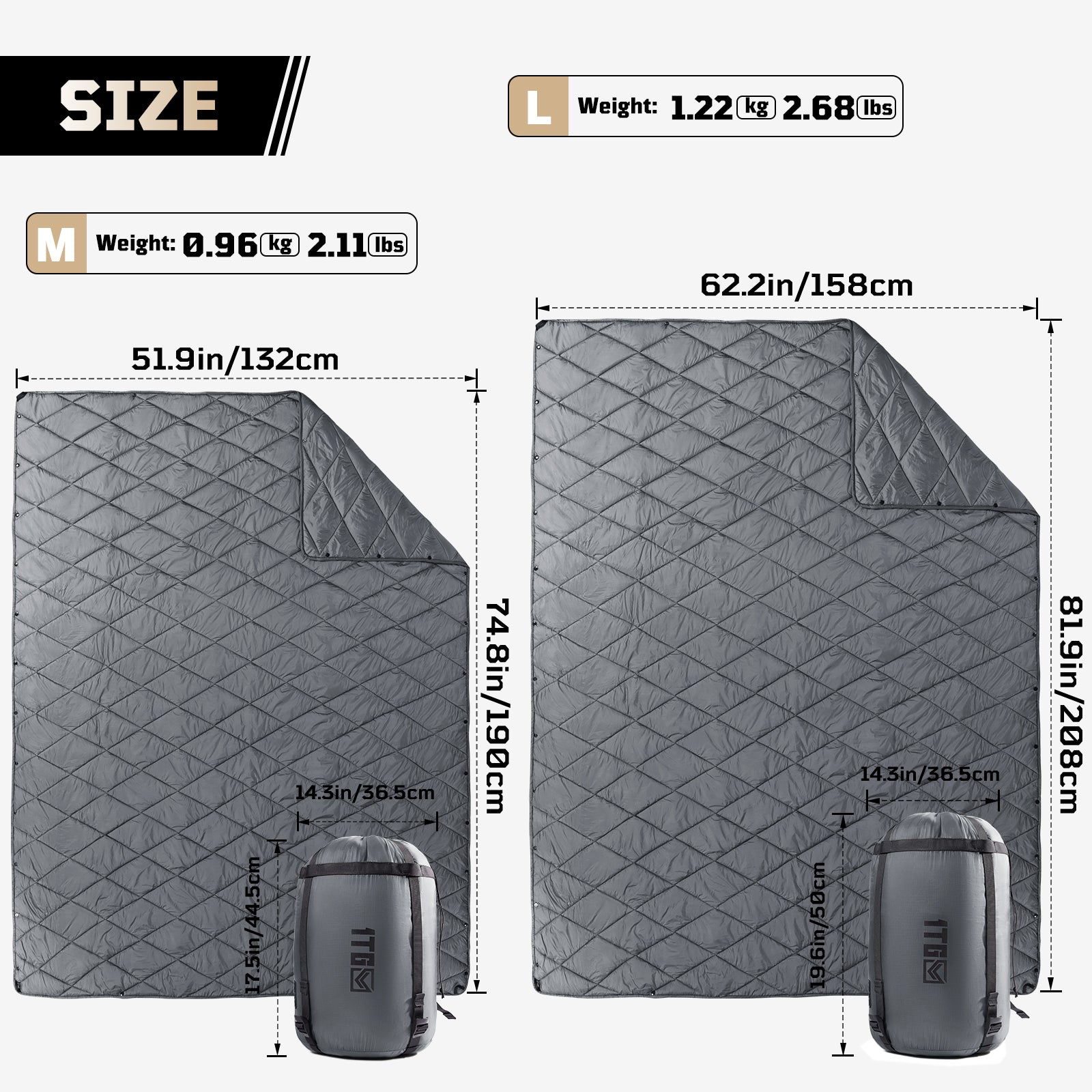 1TG 3M Thinsulate  380T Camping Blanket | With Snap Buttons & Water resistant