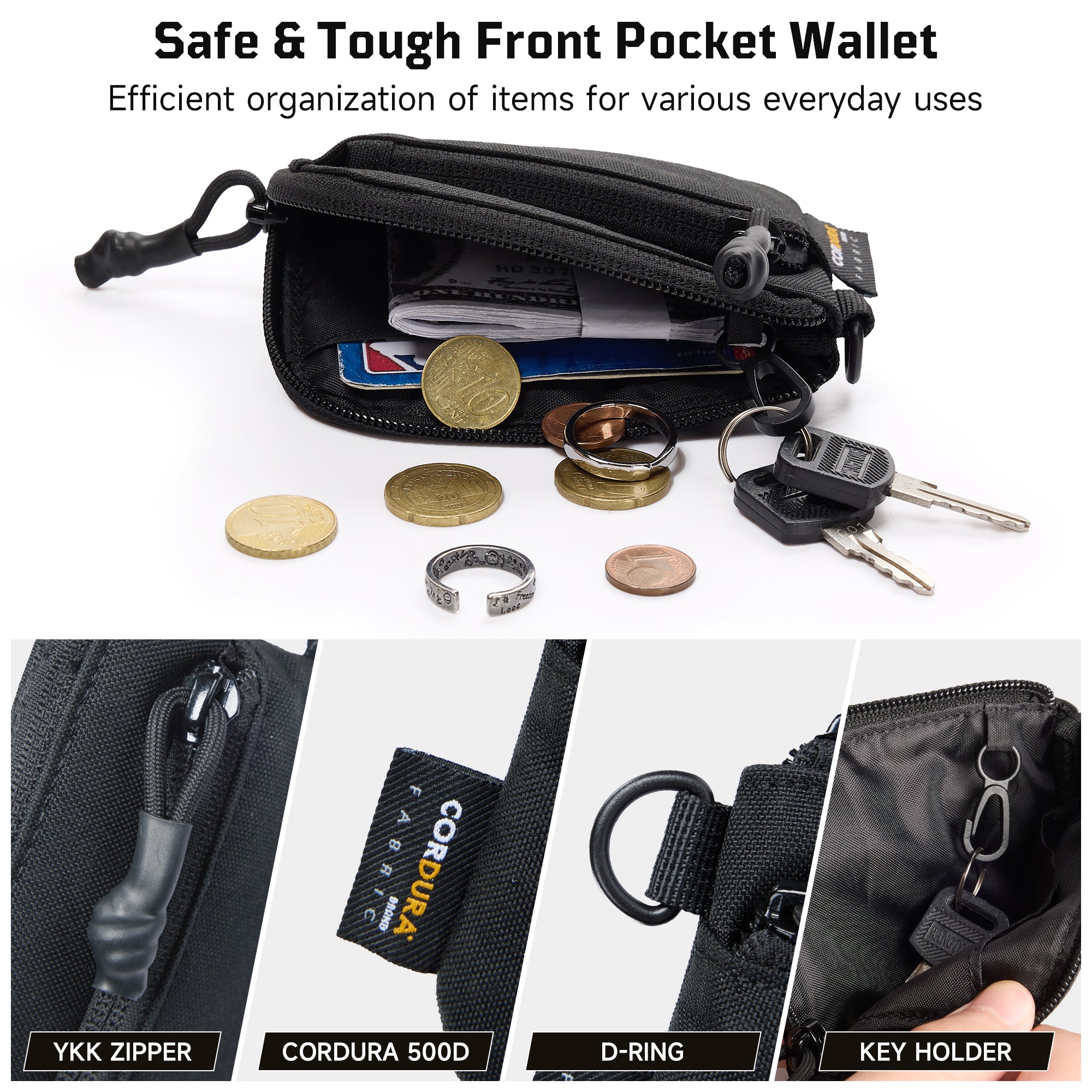 1TG EDC Coin Pouch Minimalist Wallet | With Belt clip & 500D CORDURA