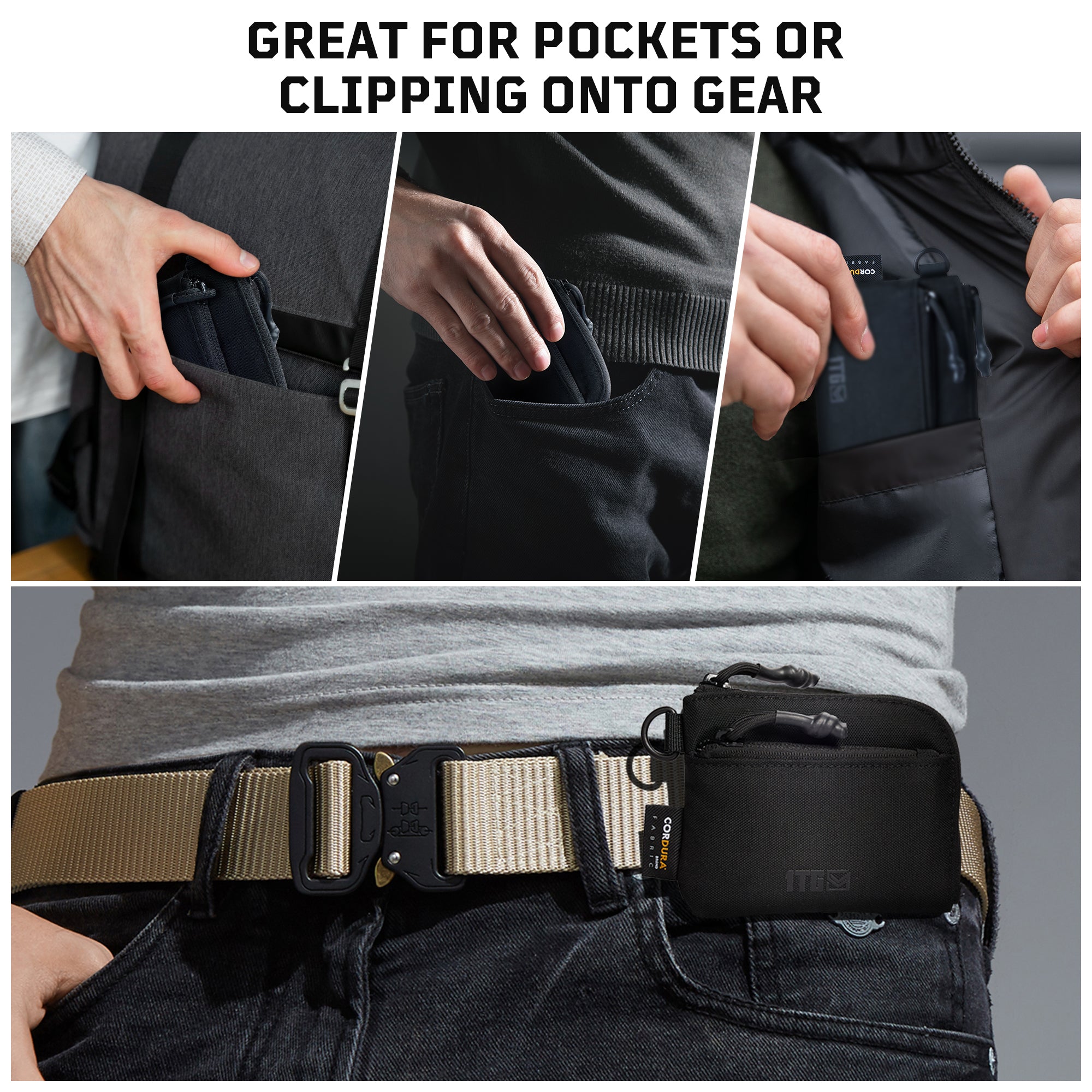 1TG EDC Coin Pouch Minimalist Wallet | With Belt clip & 500D CORDURA