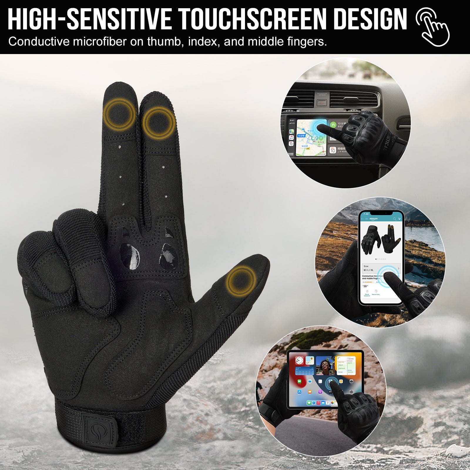 1TG Motorcycle Gloves 01 | Adjustable Wrist Opening, Touchscreen & PVC Protection