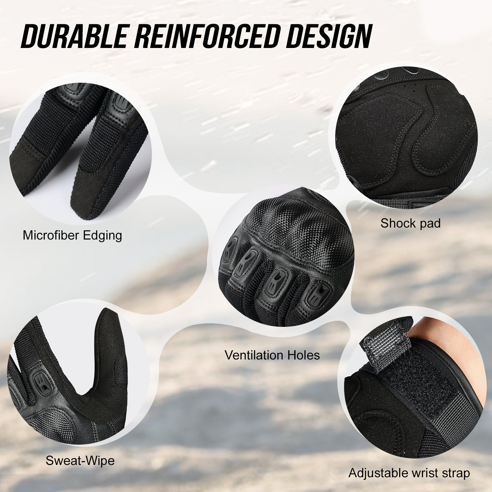 1TG Motorcycle Gloves 01 | Adjustable Wrist Opening, Touchscreen & PVC Protection