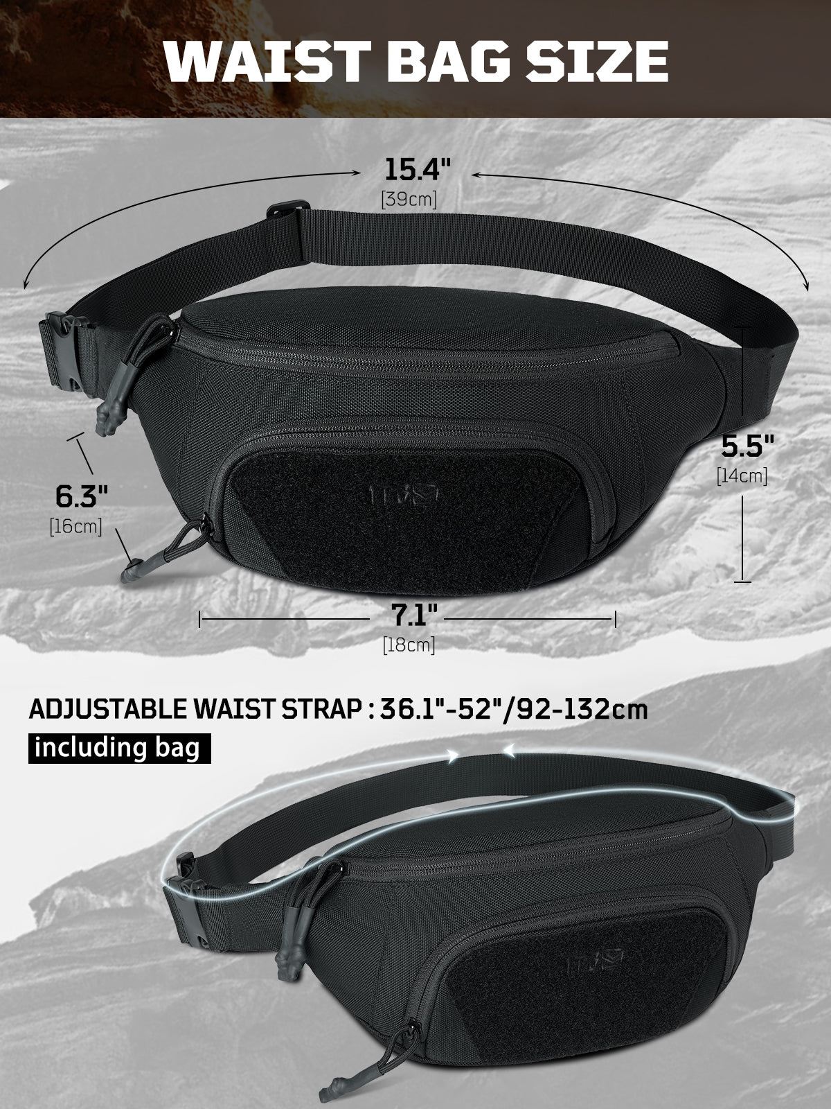 1TG Unisex Waist Bag 02丨Convertible Waist Bag &  Adjustable waist 36.1"-52"