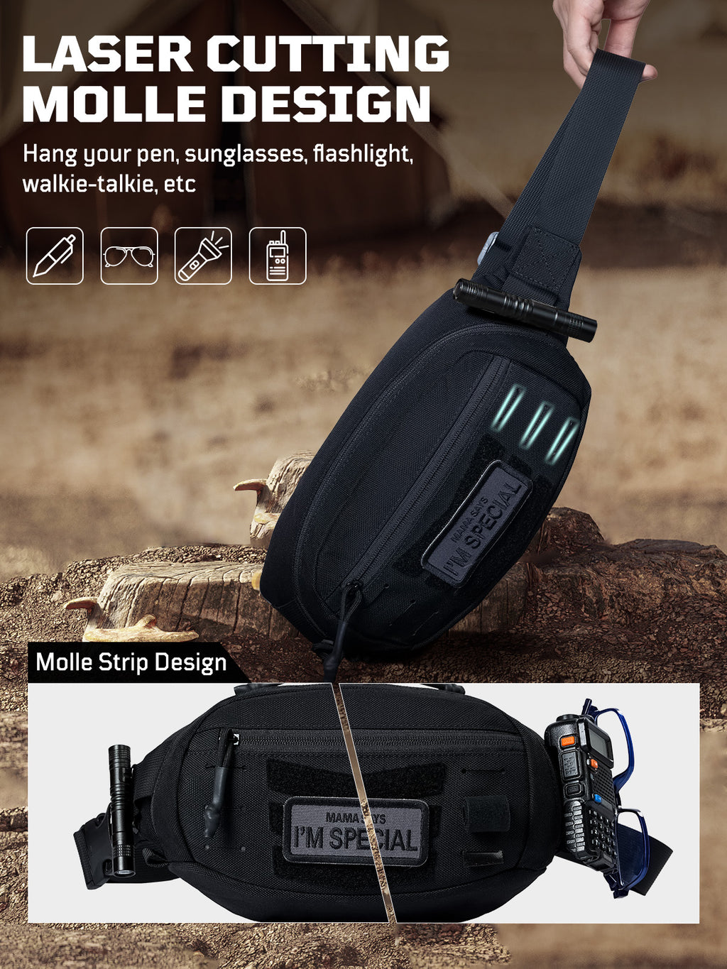 1TG Unisex Waist Bag 01 | MOLLE System & Adjustable waist 32"-47.2"