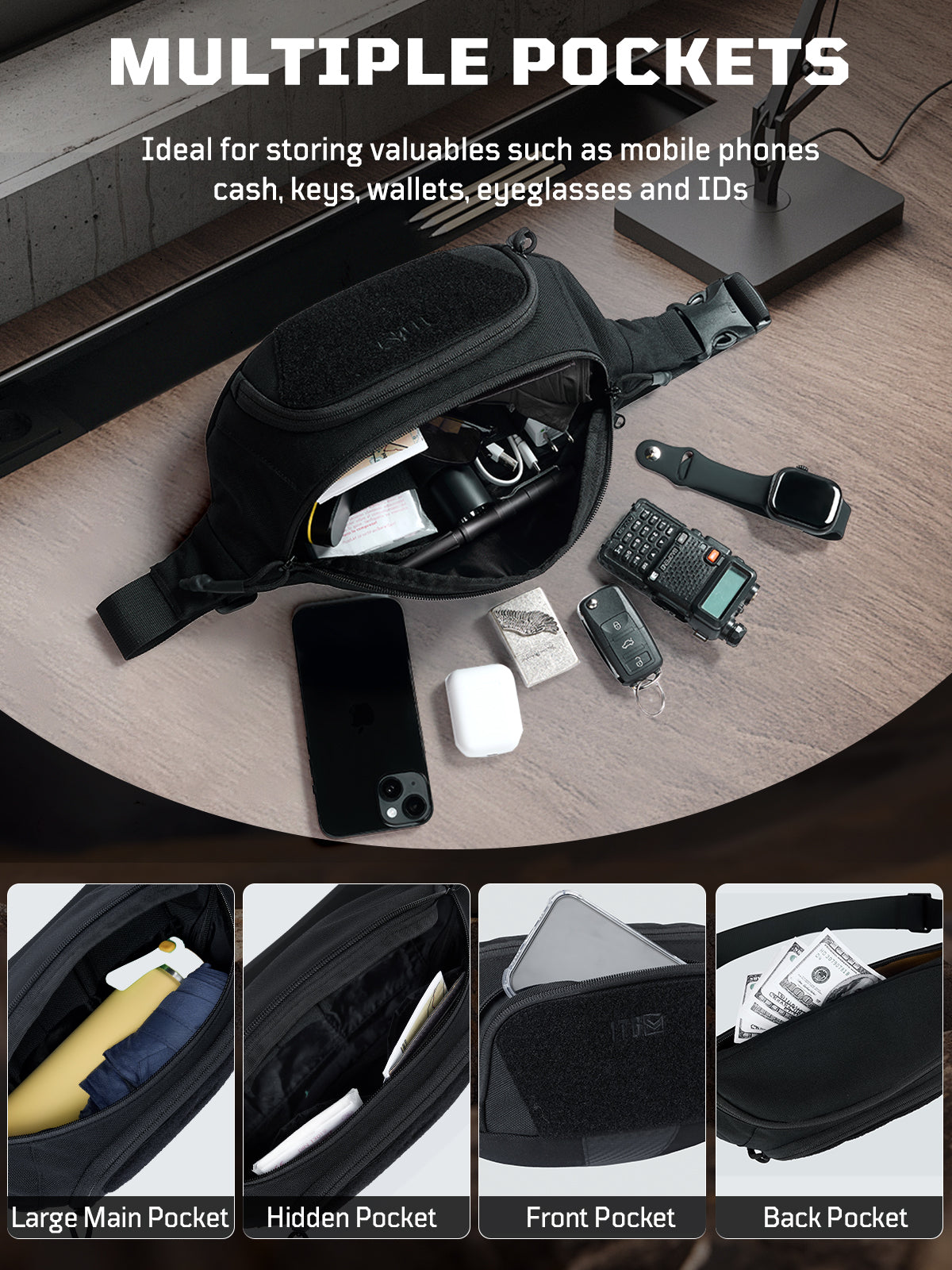 1TG Unisex Waist Bag 02丨Convertible Waist Bag &  Adjustable waist 36.1"-52"