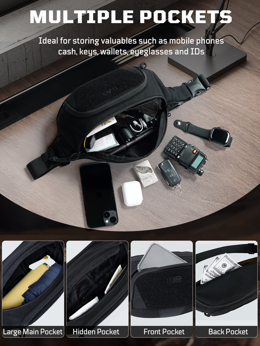 1TG Unisex Waist Bag 02丨Convertible Waist Bag &  Adjustable waist 36.1"-52"