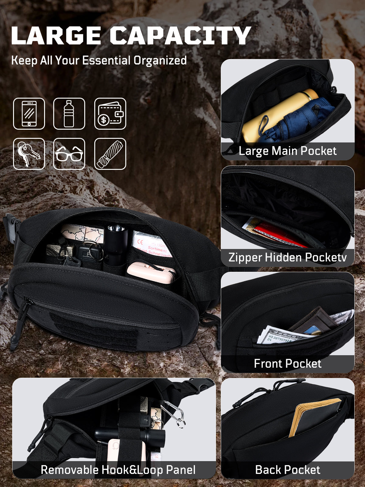 1TG Unisex Waist Bag 01 | MOLLE System & Adjustable waist 32"-47.2"