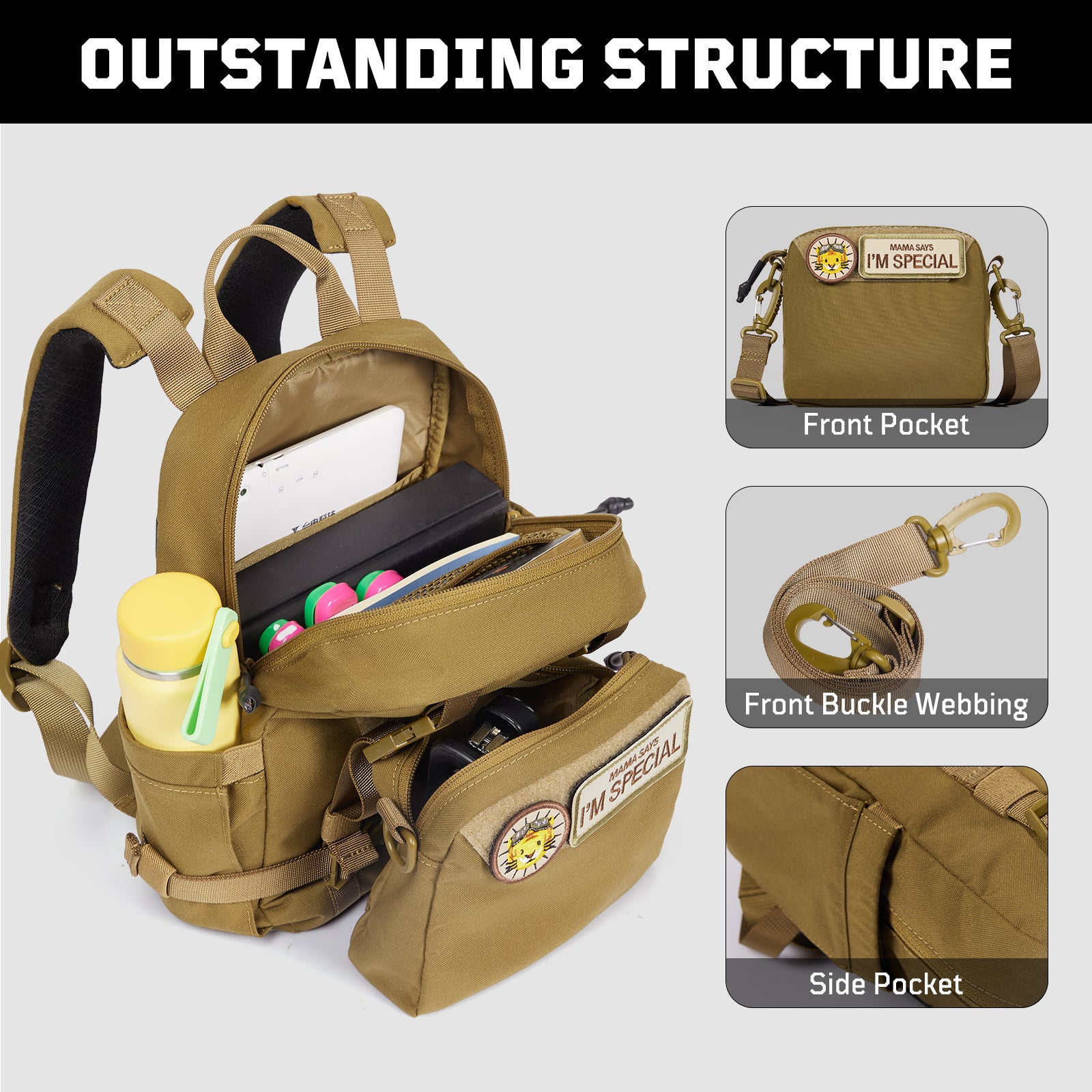 1TG Multi-Functional Kids Backpack 丨 with Patch&Modular Design (Ages 3-6)