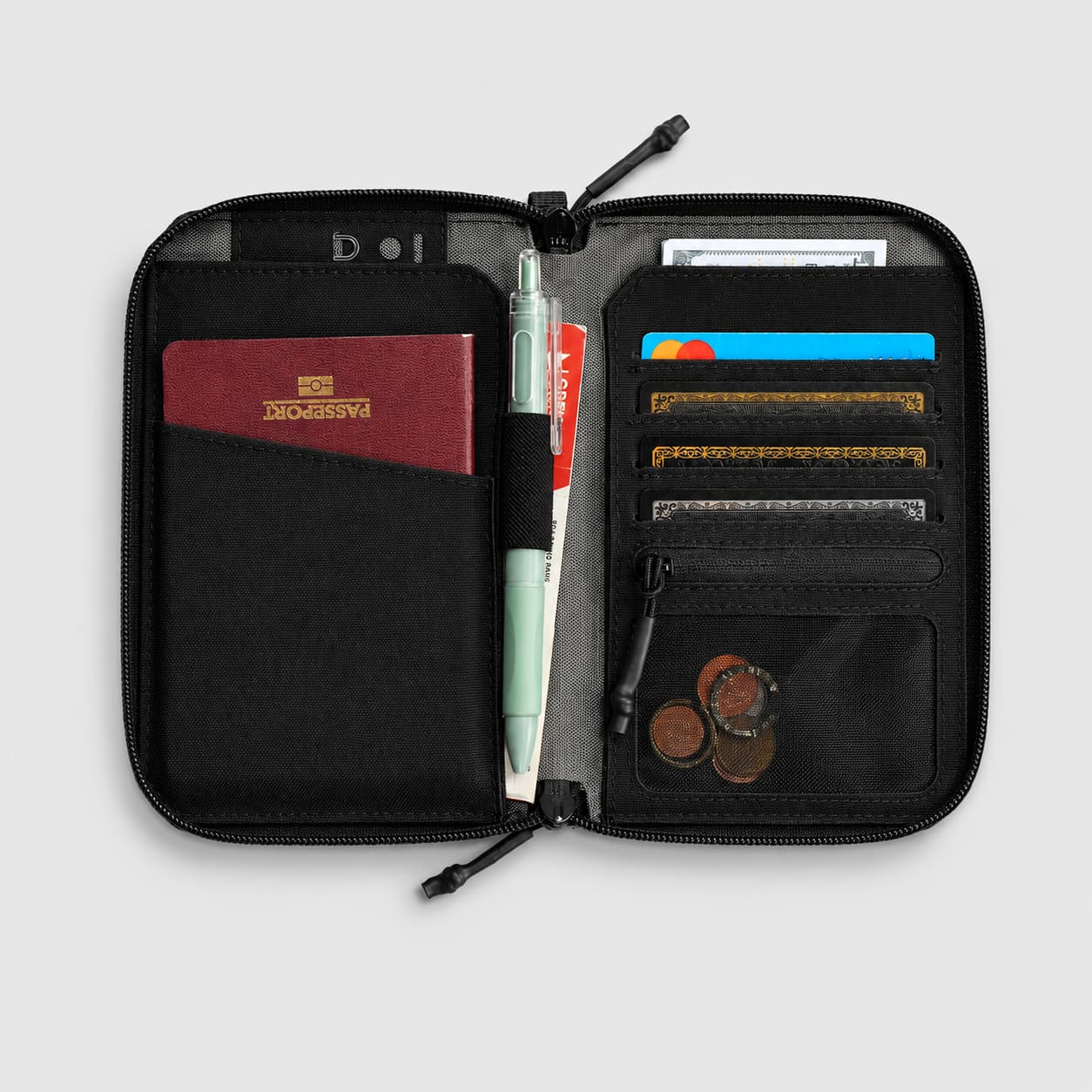 1TG RFID Passport Wallet – Travel Organizer with Shoulder Strap & Multi-Card Storage