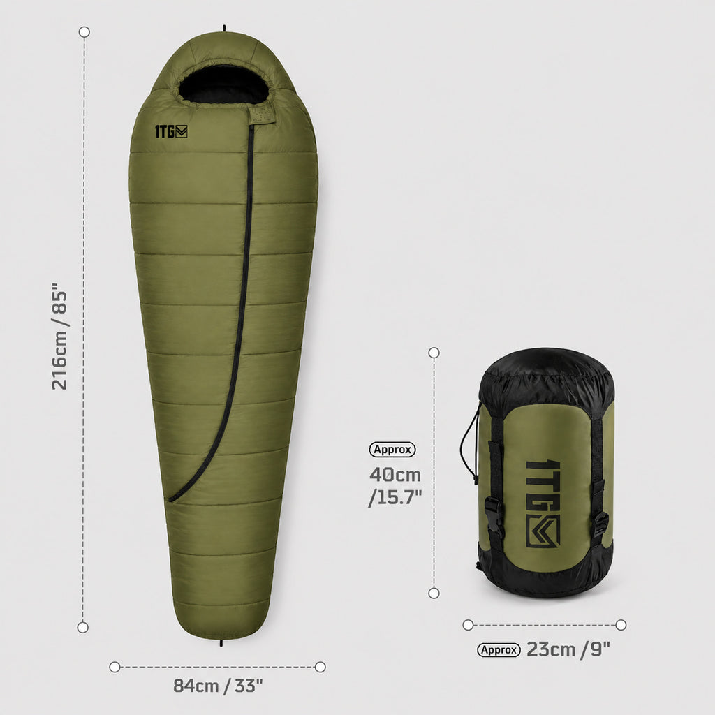 1TG Four-Season Mummy Sleeping Bag |  Diagonal Zipper&Suitable for 25-36℉