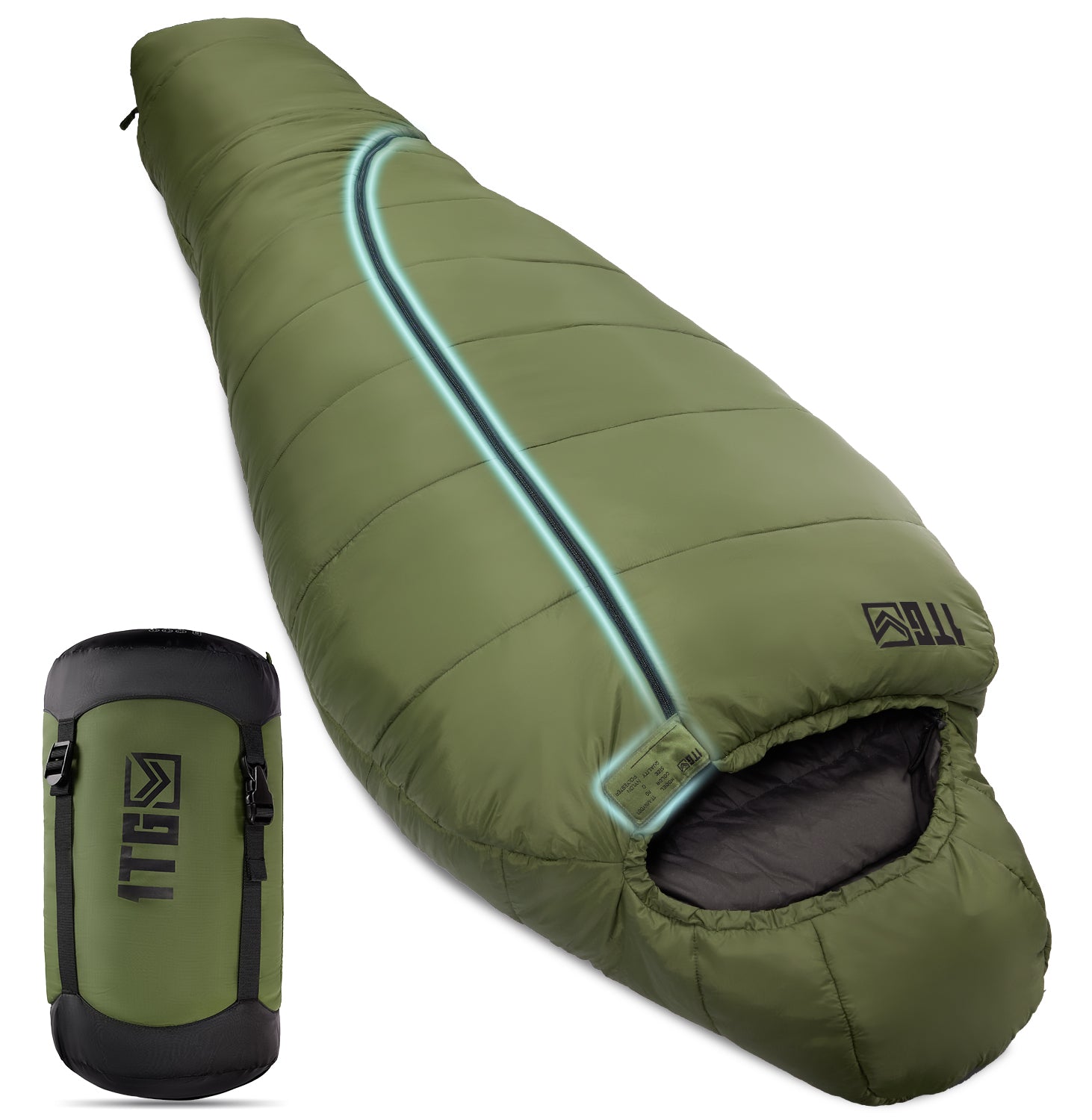 1TG Four-Season Mummy Sleeping Bag |  Diagonal Zipper&Suitable for 25-36℉
