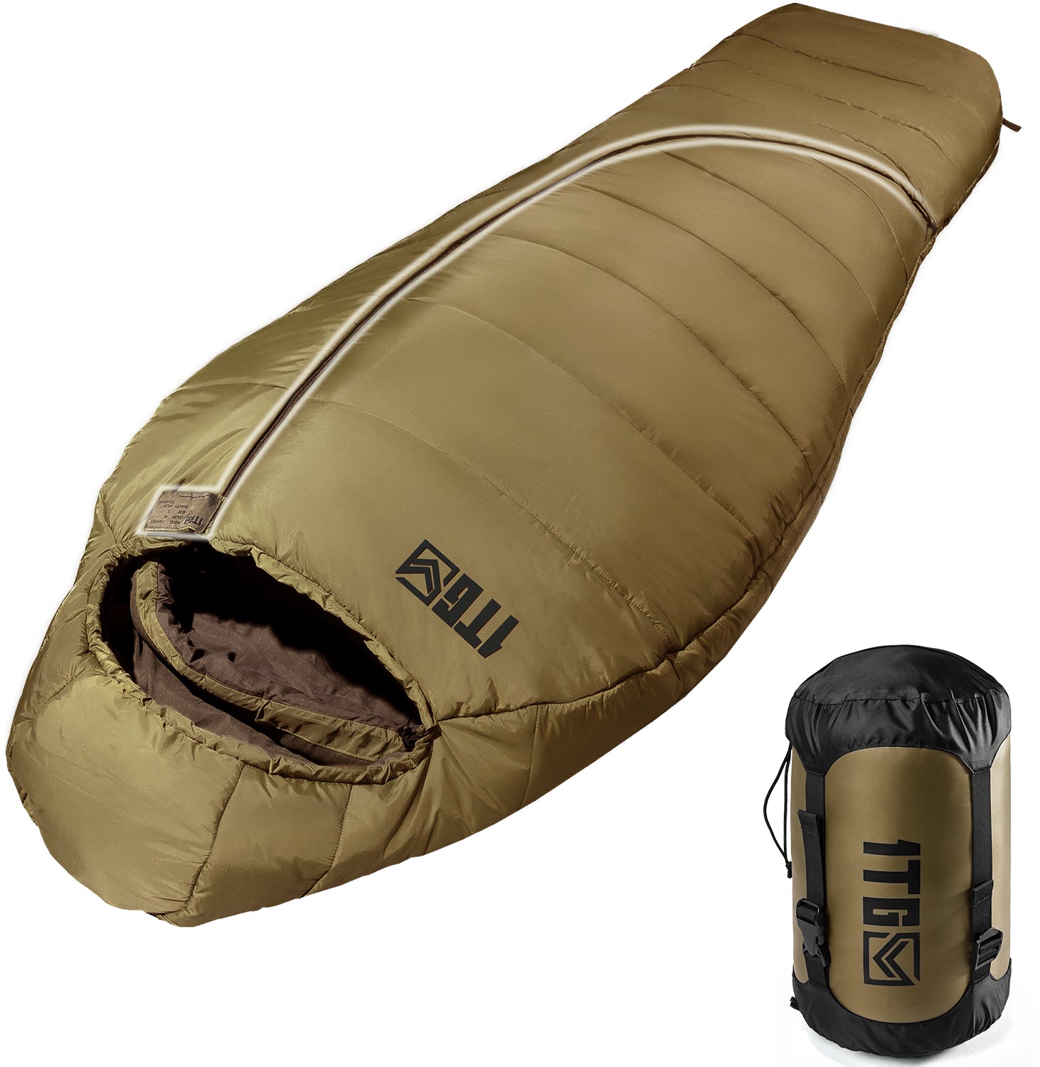 1TG Four-Season Mummy Sleeping Bag |  Diagonal Zipper&Suitable for 25-36℉