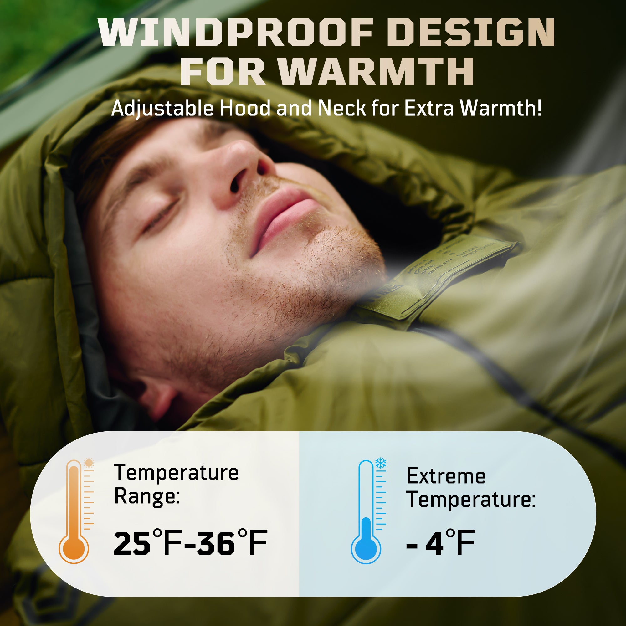 1TG Four-Season Mummy Sleeping Bag |  Diagonal Zipper&Suitable for 25-36℉