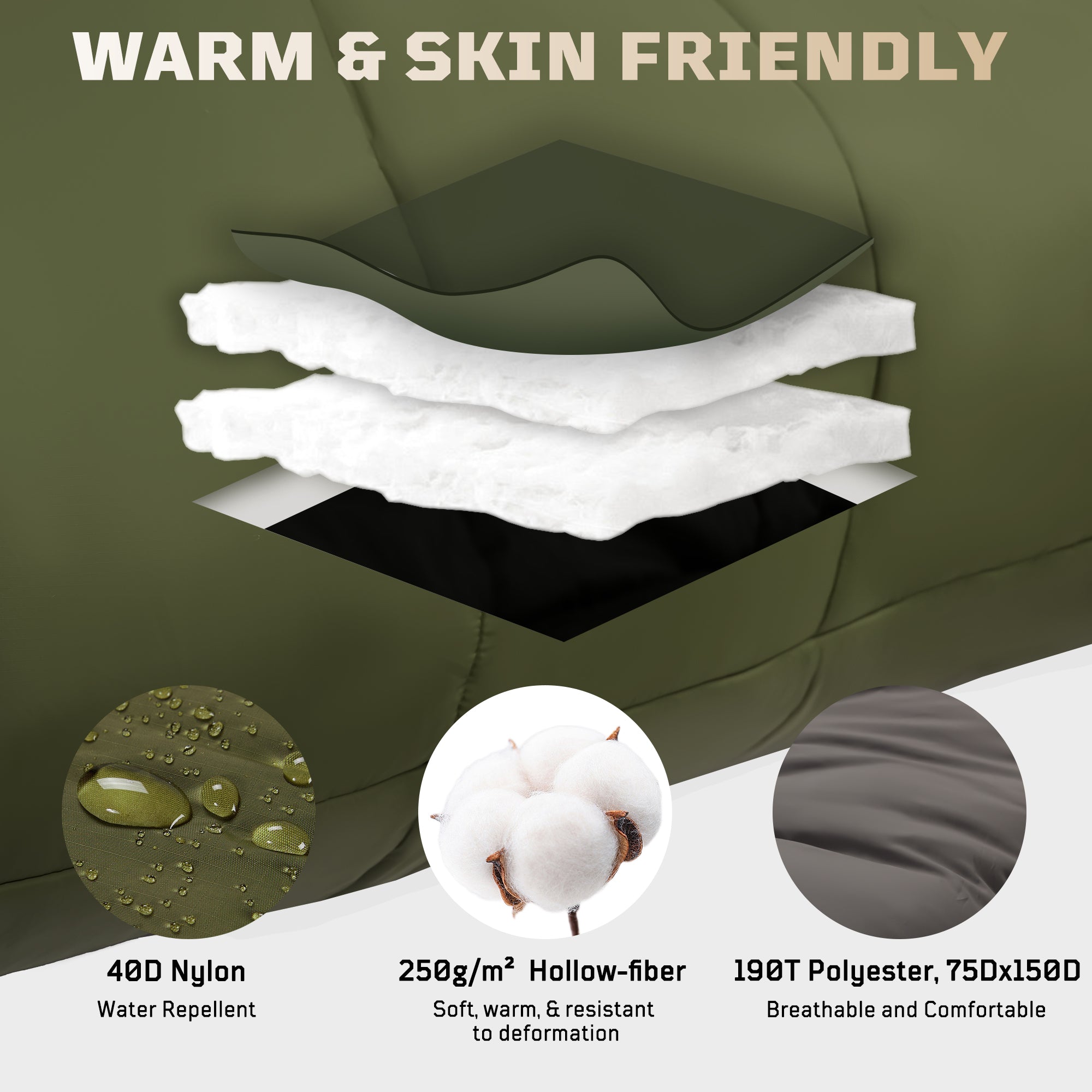 1TG Four-Season Mummy Sleeping Bag |  Diagonal Zipper&Suitable for 25-36℉