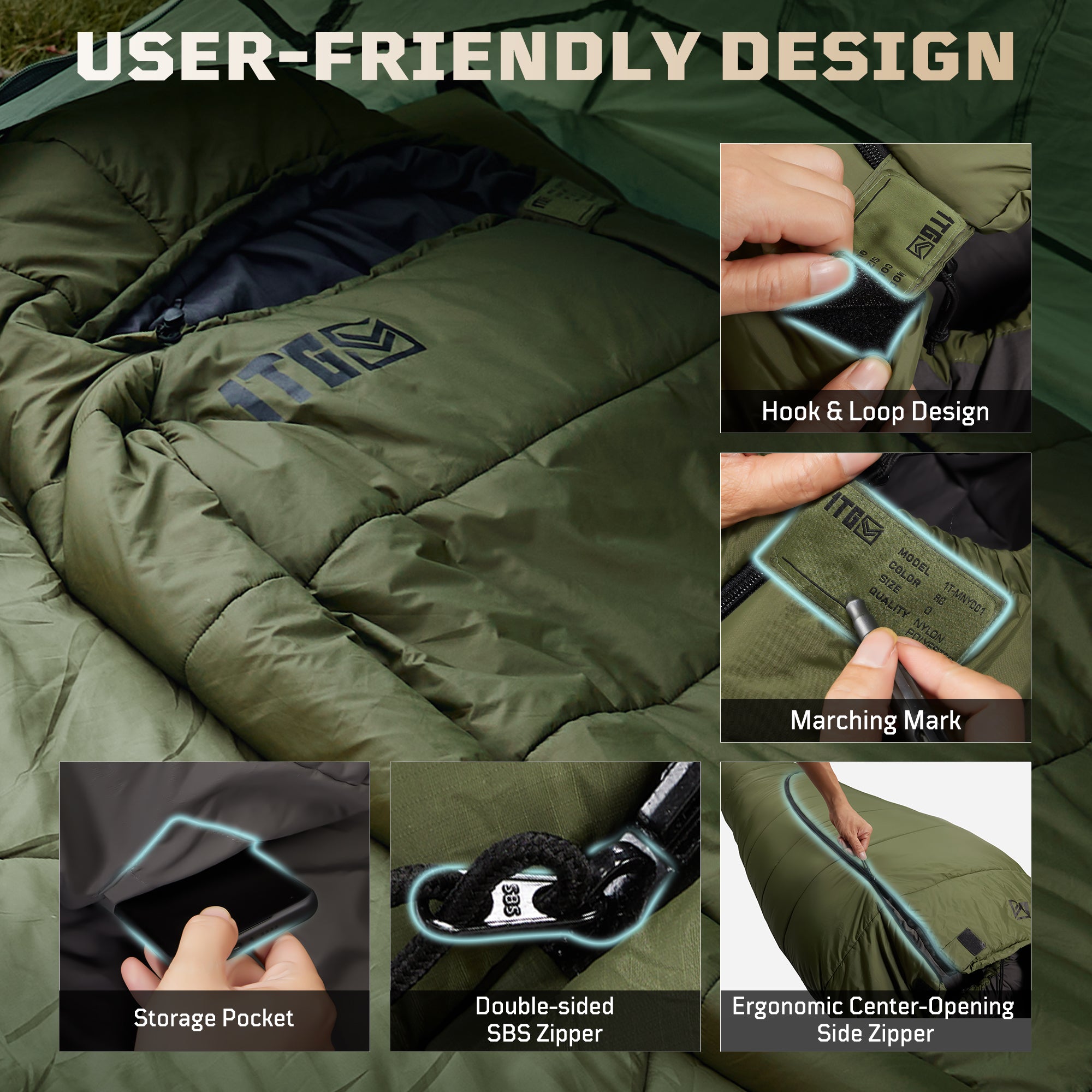 1TG Four-Season Mummy Sleeping Bag |  Diagonal Zipper&Suitable for 25-36℉