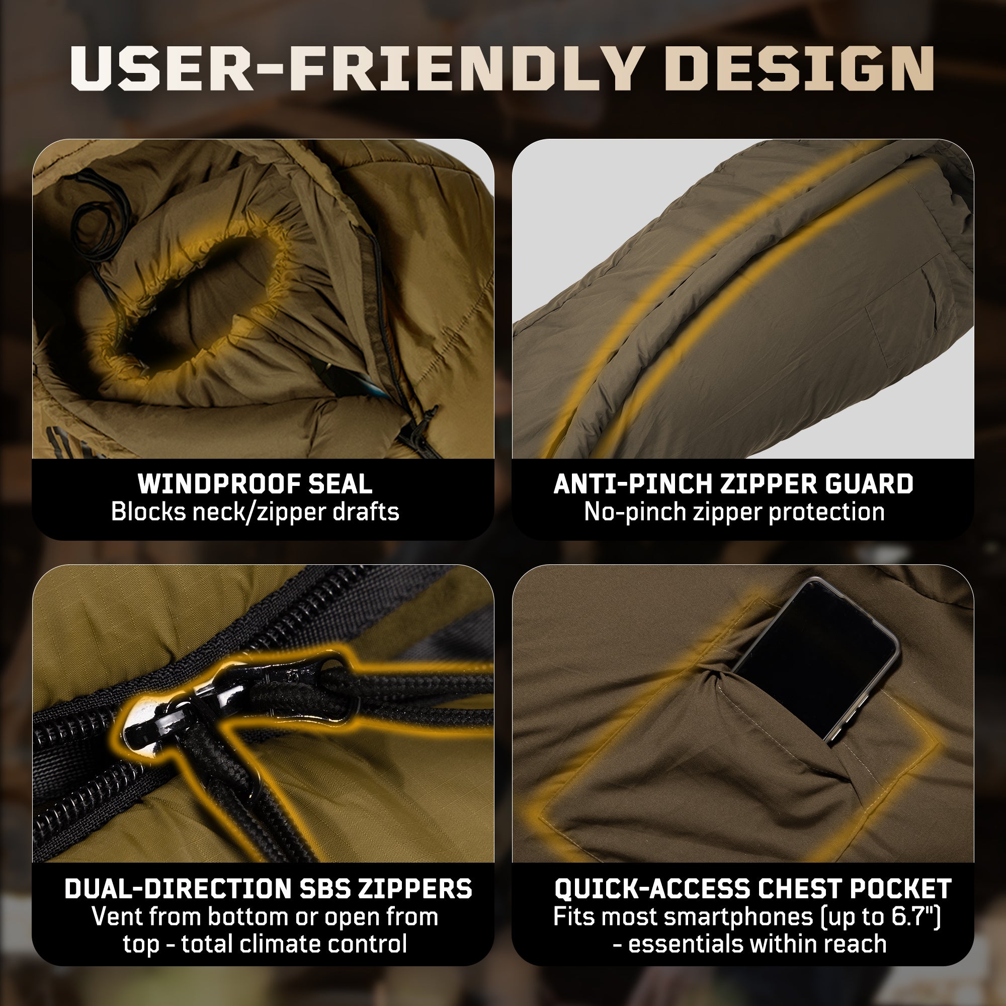 1TG Four-Season Mummy Sleeping Bag |  Diagonal Zipper&Suitable for 25-36℉