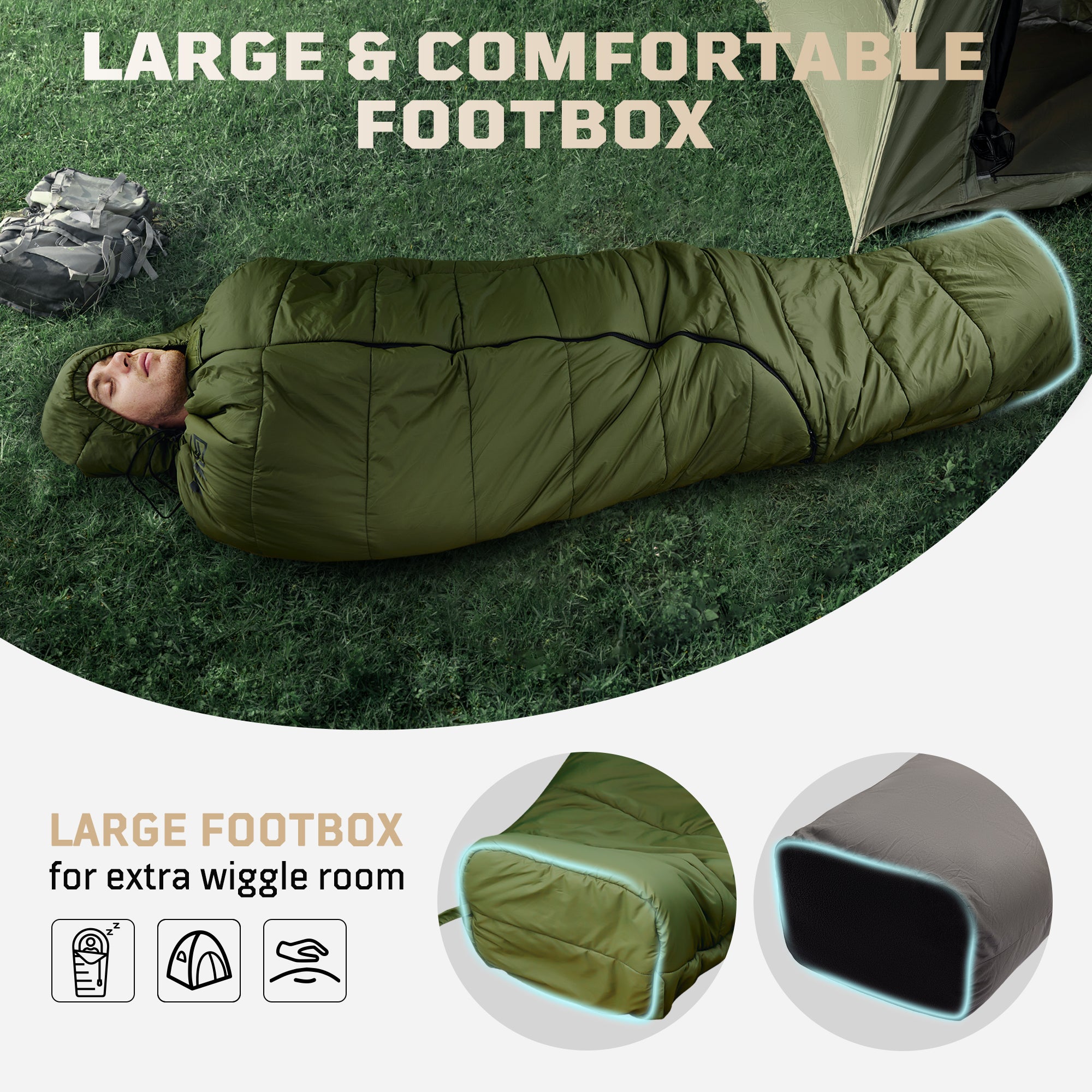 1TG Four-Season Mummy Sleeping Bag |  Diagonal Zipper&Suitable for 25-36℉