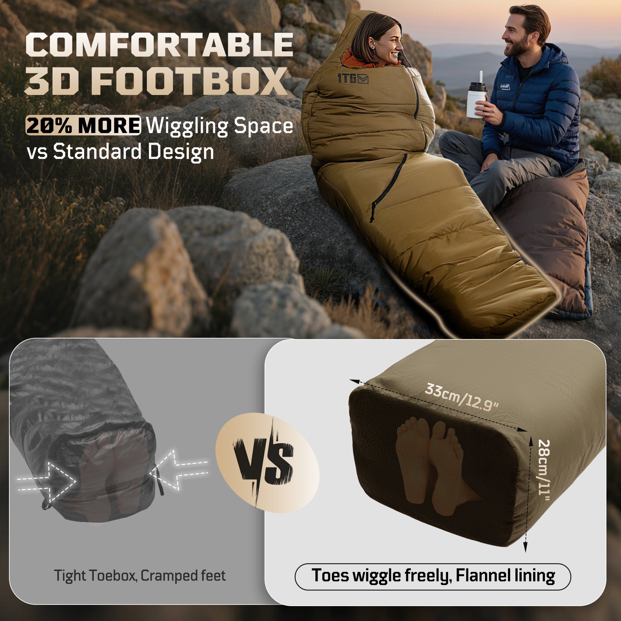 1TG Four-Season Mummy Sleeping Bag |  Diagonal Zipper&Suitable for 25-36℉