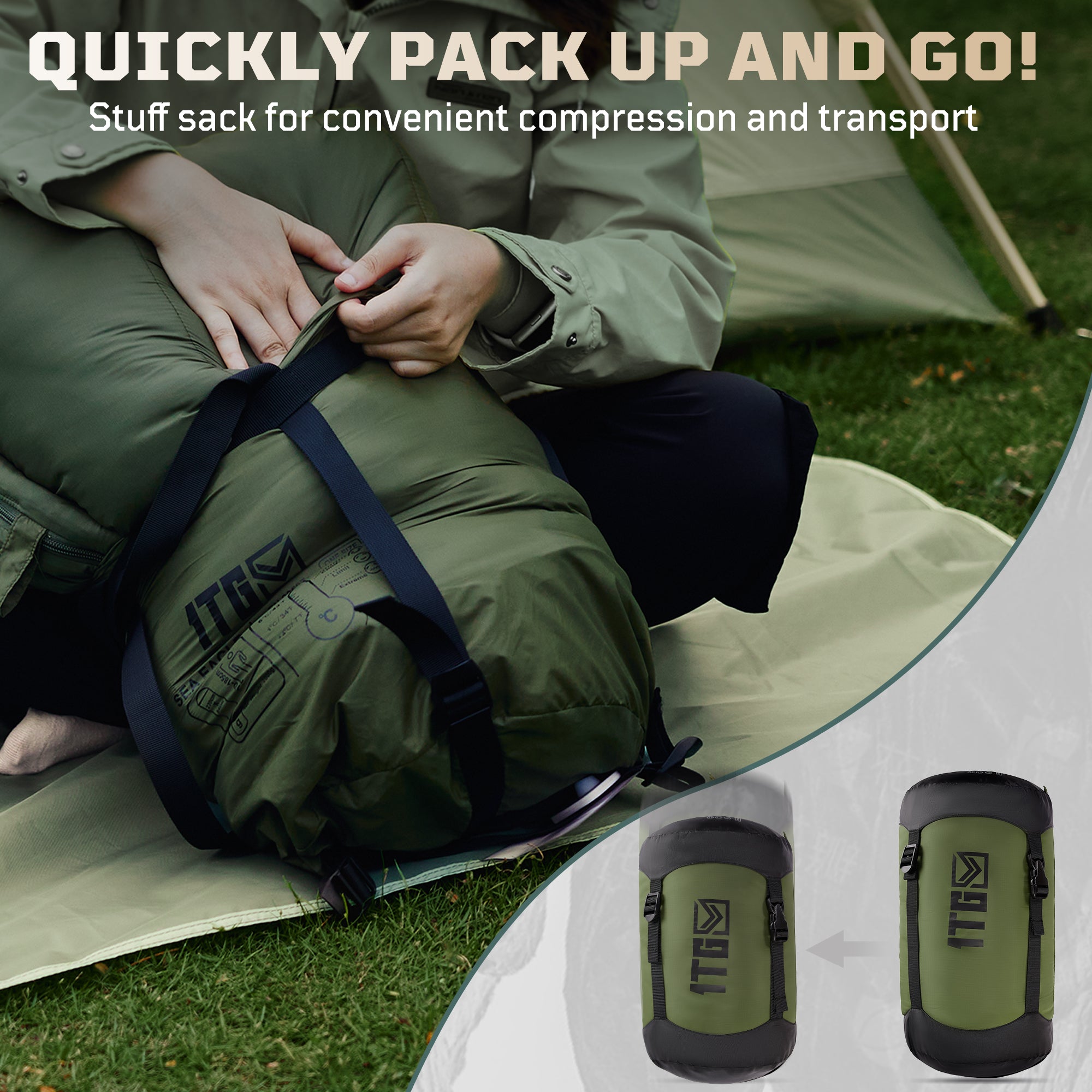 1TG Four-Season Mummy Sleeping Bag |  Diagonal Zipper&Suitable for 25-36℉