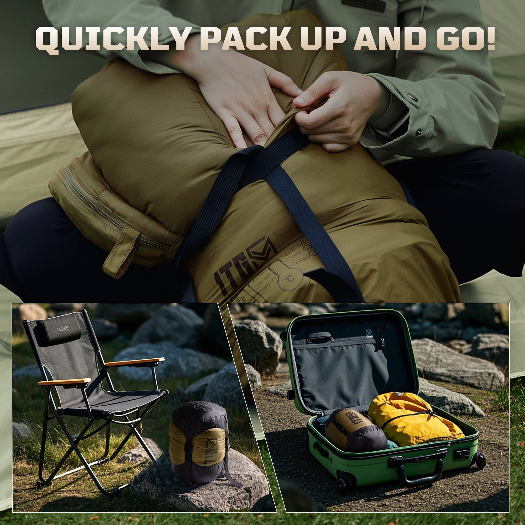 1TG Four-Season Mummy Sleeping Bag |  Diagonal Zipper&Suitable for 25-36℉