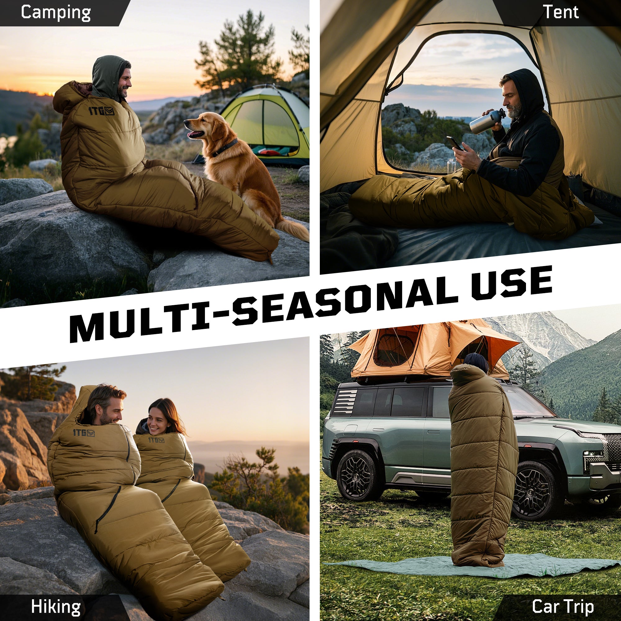1TG Four-Season Mummy Sleeping Bag |  Diagonal Zipper&Suitable for 25-36℉