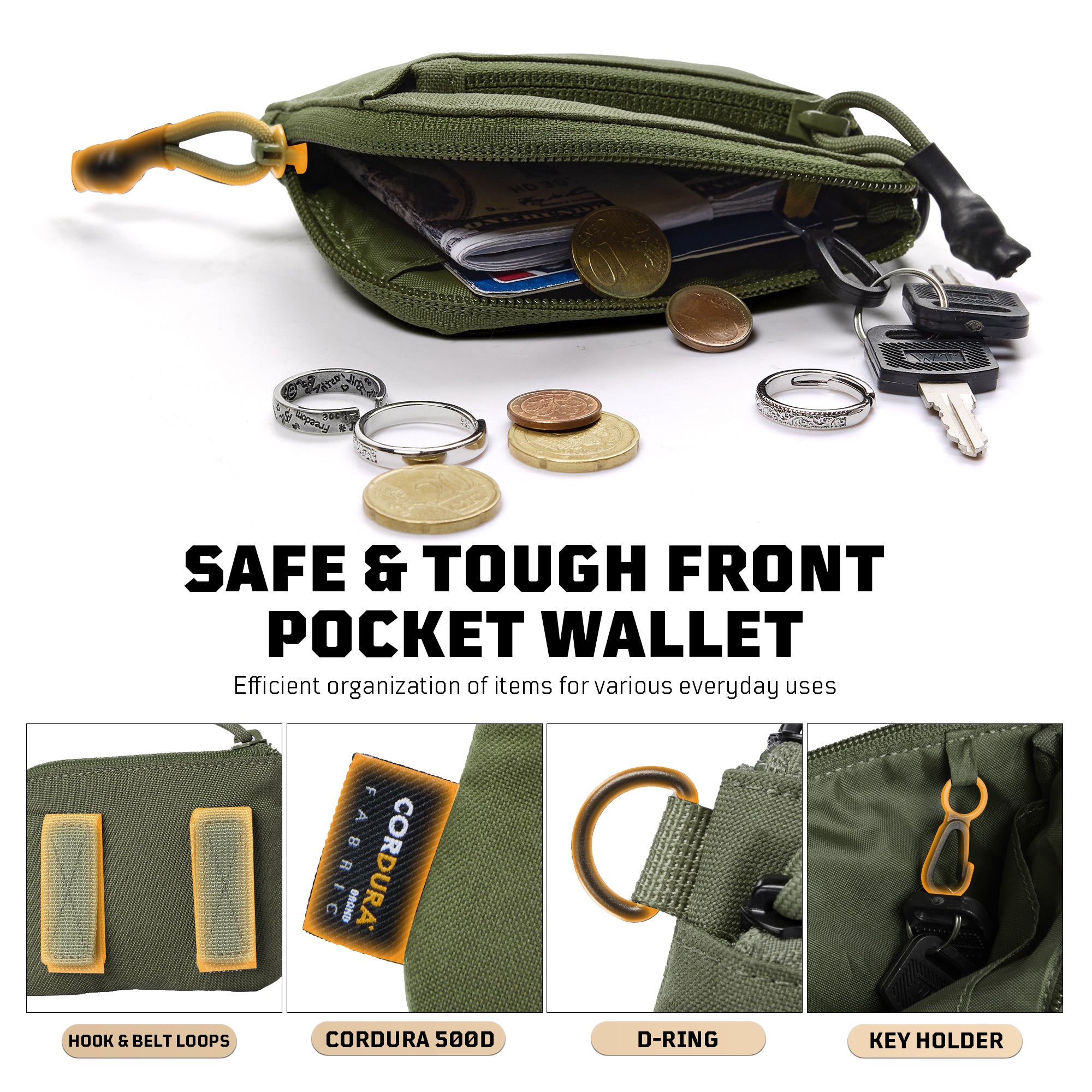 1TG EDC Coin Pouch Minimalist Wallet | With Belt clip & 500D CORDURA
